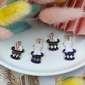 Charms 20Pcs/Lot Cartoon Animal Magic Hat Rabbit Enamel Pendant Charm For Diy Earring Keychain Findings Jewelry Making Accessories D Dho7L