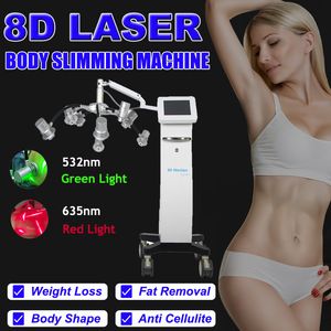 8D Laser Body Slimming Machine 532nm 635nm 8 Behandlingshuvuden Fat Burning Vikt Borttagning Anti Cellulit Kropp Contouring Beauty Equipment Home Salon Användning
