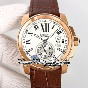 TWF F57100009 Calibre Mens Watch Cal.1904-PS MC Automatic 42mm Big Date White Dial Rose Gold Case Roman Markers Brown Leather Strap Latest version eternity Watches