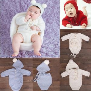 Kleidungssets Häkeln Mohair Babykleidung mit Hut Set Born Pography Requisiten Mädchen Jungen Motorhaube Strampler DIY Po Shooting