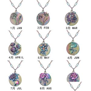 Naszyjniki wiszące 12 -miesięczne monety Naszyjnik Kolorfy Relief Flower Paper Clip Clin Clavicle Biżuterii 20 cali upuść Dhgarden dhudx