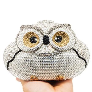 Dgrain Hollow Owl Women Silver Crystal Evening Clutch Animal Bag Wedding Party Cocktail Diamond Handbag and Purse Dinner Purse215p