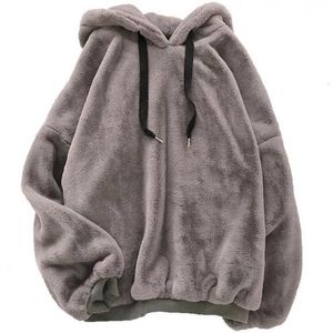 Damen-Kapuzenpullover, Sweatshirts, Wintermode, süß und samtig, warm, Damen-Kapuzenpullover, Harajuku, koreanisches lockeres lässiges Woll-Flanell-Pullover-Sweatshirt 230207