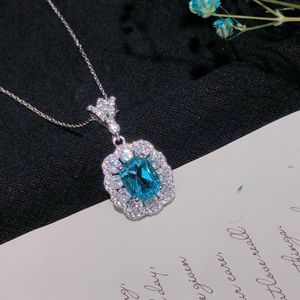 Цепи HT Solid 925 Серебряный серебряный серебряный серебряный синий топаз 2,5CT Gemstones Ожерелья для подарков на день рождения женщины
