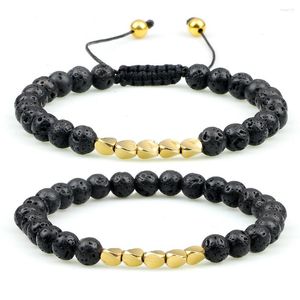 Strand de 6 mm de contas de cobre artesanais de pedra tibetana para homens homens pretos lava tigre pulseira chakra bangle jóias