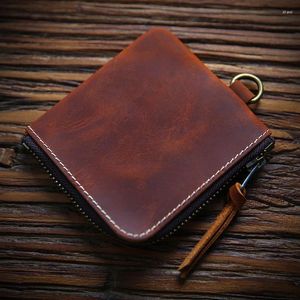 Brieftaschen Echtes Leder Reißverschluss Münze Brieftasche Männer Wowen Mini Kurze Geldbörse Kartenhalter Ändern Kleine Lagerung Geld Tasche Retro Geschenk