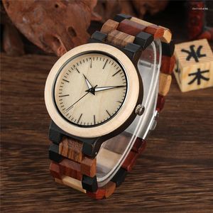 Wristwatches Handmade Nature Wooden Watch Men's Quartz Analog Wristwatch With Luminous Hands Adjustable Bracelet Strap Folding Clasp