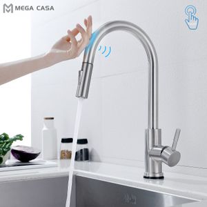 Kitchen Faucets Pull Out Kitchen Faucets Smart Touch For Sensor Kitchen Water Tap Sink Mixer 360 Rotate Touch Control Sink Tap Water Mixer Taps 230207