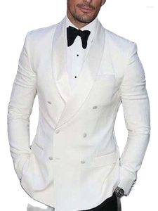 Abiti da uomo 2023 Fashion Ivory Man Slim Fit Smoking da sposo Mens Scialle Risvolto Cappotto Pantaloni neri Abito da sposa Pantaloni (Pantaloni giacca)