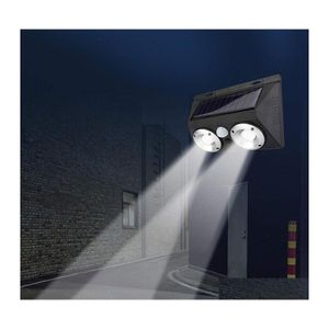 Solar Lamps LED Light Outdoor Wall Double Cob Motion Sensor Waterproof Body L￤mplig f￶r tr￤dg￥rdar Courtyards Black Drop Delivery Ligh DHQ6T