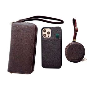 3 Pieces Designer Phone Cases Coin Purse Wallet Suit for iPhone 14 Pro Max 14Plus 13 11 12 X XS XR 8P Shell Handbag Card Pocket Back Cover Airpod Wireless Earphones Case