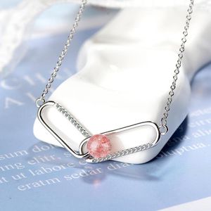 Pendant Necklaces Strawberry Crystal Zircon Paper Clip Pendants Necklace For Women Trendy Korean Fashion Neck Jewelry Sweater Chain