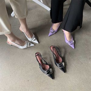 Ölüm sandaletleri kadın ince topuk sivri tek ayakkabı Kore peri tarzı sığ arka içi boş yüksek topuklular 230209