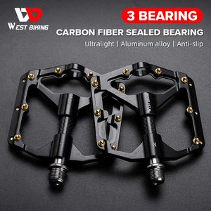 Bike Pedals WEST BIKING 3 Bearing Bicycle Pedals Ultralight Carbon Fiber Sealed Bearing Non-slip Aluminum Alloy MTB Road Bike Cycling Pedals 0208