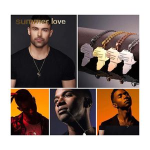Pendant Necklaces Fashion Hip Hop Stainless Steel Africa Map Necklace For Women Men Rose 4 Color Long Chain Jewelry Wholesale Drop D Dhnso