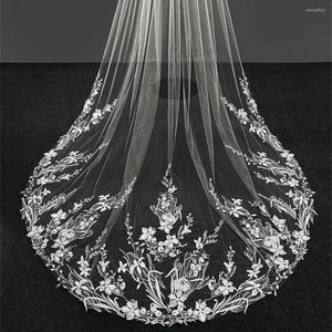 Bridal Veils Romantic Chapel Length Wedding With Comb Lace Appliques Custom Made One Layer Pretty 250cm Veil