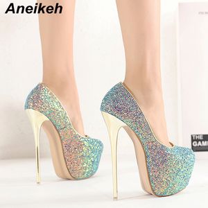 Отсуть обувь Aneikeh Sexy Size 43 44 45 Bling High Heels Pumps Platform Fashion Stripease for Women Summer Slip on Sandals Mujer 2023