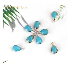 Charms Blue Waterdrop Glass Copper Pendant For Necklace Armband Fashion Transparent Charm Diy Jewelry Making Drop Leverans Findings DHD1R