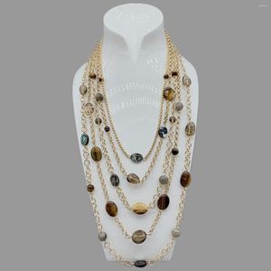 Цепи Folisaunique 5 Strands Слои лабрадорит тигровые ожерелья для глаз для женщин подарка на день рождения ablone smokey quartz gold