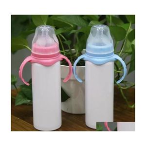 Бутылки с водой 8 унций пустые сублимация детская кормление бутылка бутылка розовая синяя двойная стена вакуумная ручка соска нерушимая DHS FY5153 Drop Dho3e