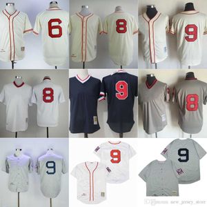 Movie Vintage 9 Ted Williams Baseball Jerseys Stitched 8 Carl Yastrzemski 6 Johnny Pesky Jersey Breathable Sport Navy Blue Pullover White Cream