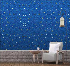 Papéis de parede personalizados 3d po papel de parede azul céu estrelado e simples moda de desenho animado