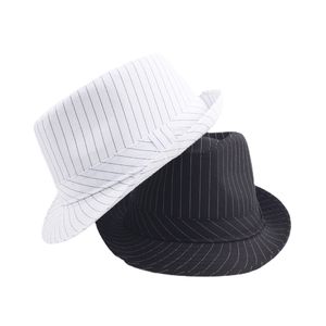 Cappelli Fedora in tessuto a righe bianche e nere inglesi primaverili Autunno Cappello a cilindro per feste Cappello da sole per esterni unisex casual per spettacoli teatrali