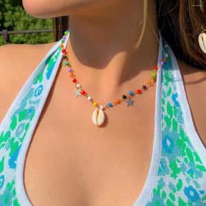 Chains Bohemia Women Beach Shell Pendant Jewelry Colorful Seed Bead Chain Clavicle Ethnic Gold Plate Star Sequins Charm Choker Necklace