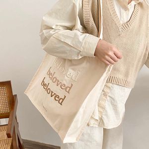 qwertyui45 Totes Women Canvas Shoulder Bag Beloved Embroidery Daily Shopping Bags Students Books Bag Thick Cotton Cloth Handbags Tote For Girls 020823H