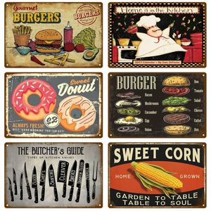 Fast Food Metal Painting Sandwich Hamburger Sweet Food Tin Znak Tablica Vintage Restauracja Domowa kawiarnia