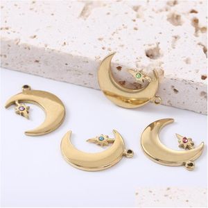 Charms 5 stücke Bohemian Mond Anhänger Zirkon Stern Edelstahl DIY Gold Halskette Ohrringe Schmuck Machen Großhandel 13x18mm Drop Dhrlq