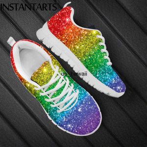 Dress Shoes INSTANTARTS Cool Rainbow Glitter Texture Printed Girls Flat Shoes Breathable Slip-on Mesh Sneakers Outdoor Lace up Scarpe Donna T230208