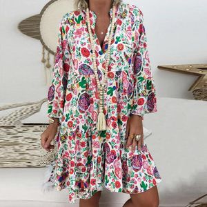 Casual Dresses Women's Bohemian Floral For Women 2023 Elegant Ladies Loose Print Long Sleeve Short Summer Boho Dress Y2k Cloth