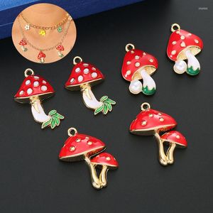 Charms 10pcs liga ligada gota de óleo cogumelo pingente de flor fofo jóias fazendo brindes acessórios de colar por atacado