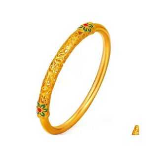 バングルエナメルオープンブレスレットギフトdunhuang ctural Jewelry継承縁起の良い祝福手カーボンフラワーホロードロップ配信ブレースdhlov