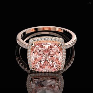 Cluster Rings Vintage 925 Sterling Silver 10 MM Created Moissanite Morganite Gemstone Wedding Ring Women Fine Jewelry Drop