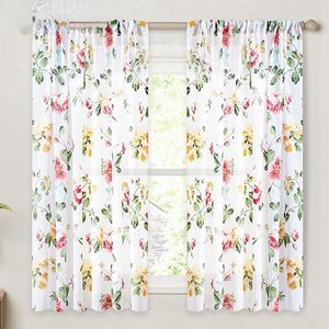 Curtain Pieces Floral Short Curtains For Kitchen Voile Living Room Modern Bedroom Sheer Screening Window Drapes