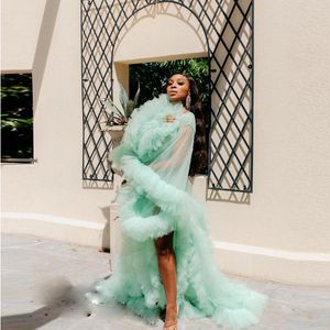 Casual Dresses Mint Green Maternity Tulle Women Puffy Long Sleeves Robes Formal Birthday Po Shoot See Through Robe