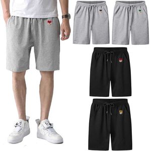 Shorts masculinos quebram ovo de ovo homem mulher calça curta verão algodão coração bordado bordado de cordão elástico elástico de cinco pontos Y2302