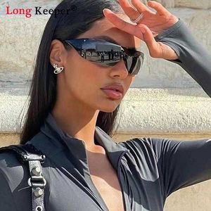 Sunglasses Sunglasses New In Sunglasses 2000 #39S Women Goggle Sports Y2K Brand Designer Vintage Rimless Sun Glasses Shades One Piece for Men Eyewear G230206