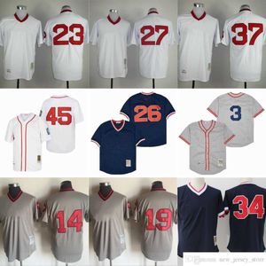 Film Vintage 34 David Ortiz Baseball-Trikots genäht 26 Wade Boggs 14 Jim Rice Jersey Atmungsaktiver Sport Marineblauer Pullover Weiß Grau