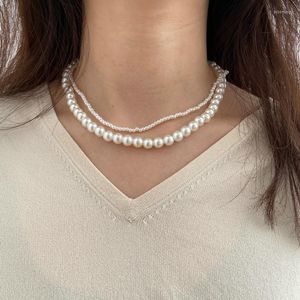 Choker Chokers Korean dubbellager Pärlhalsband för kvinnliga halsband hängsmycken smycken charms smycken collier femmechokers bloo22