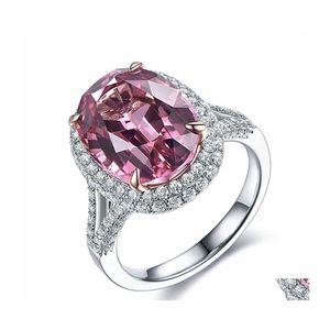 With Side Stones Fashion Rose Red Large Crystal Stone Rings For Women Sier Color Cubic Zircon Ring Wedding Engagement Party Charm Je Dhnmk