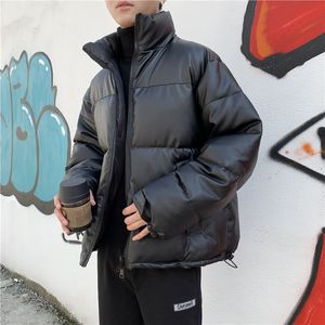 Jaquetas masculinas inverno engrossar quente à prova de vento falso couro masculino preto parkas harajuku moda oversized algodão acolchoado puffer outerwear 230207