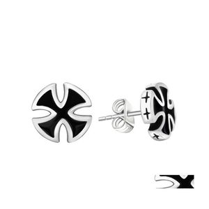 Stud Earrings For Men Retro Hipster Creative Cross Nonallergic Black Mens Personality Drop Rubber Ear Jewelry Delivery Dhnsu