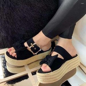 Sandals 2023 Summer Girls Buckle Platform Rope Large Bow Slipper Wedges Shoes For Women
