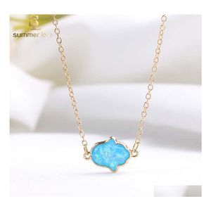 Colares pendentes Moda Opal Hamsa colar de m￣o para mulheres Nature Resin Jewelry Great Drop Pingents Dhlkh