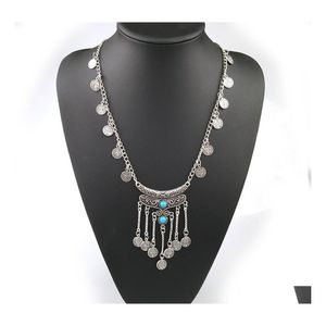 Pendant Necklaces Coin Necklace Exaggerated Long Indian Bohemian Turquoise Statement Collares Tassel Drop Delivery Jewelry Pendants Dhjds