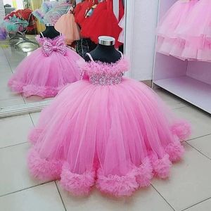 Mädchenkleider für Kinder, rosa, Ballkleid, Blumenträger, Halsausschnitt, handgefertigt, Geburtstagsparty-Kleid, Kostüme, Pografie