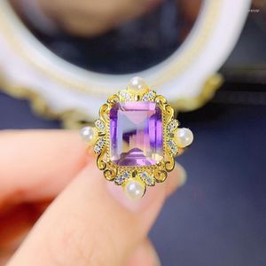 Anelli a grappolo 2023 Fashion Amethyst Ladies Ring Purple S925 Sterling Silver Crystal Square Wedding Engagement Gift Jewelry